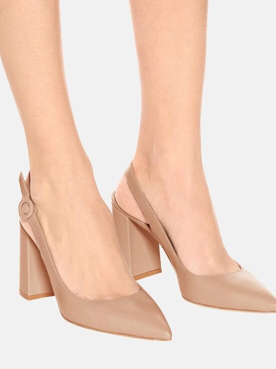 Junayuan Women Women\'s Camel Slingback Chunky Heel Slip On Pointed Toe Block Dress Shoes
